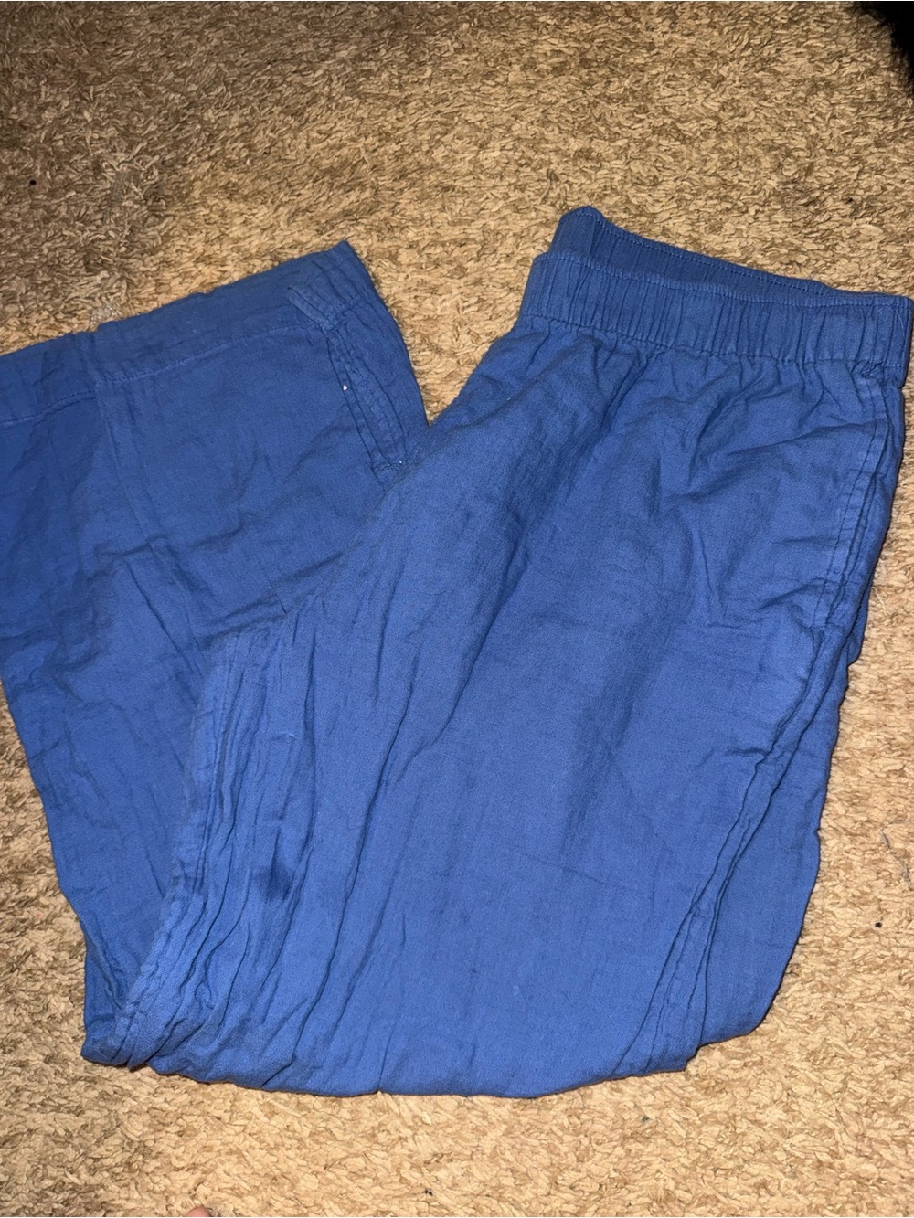 Women’s Linen Blue Elastic-Waist Casual Pants